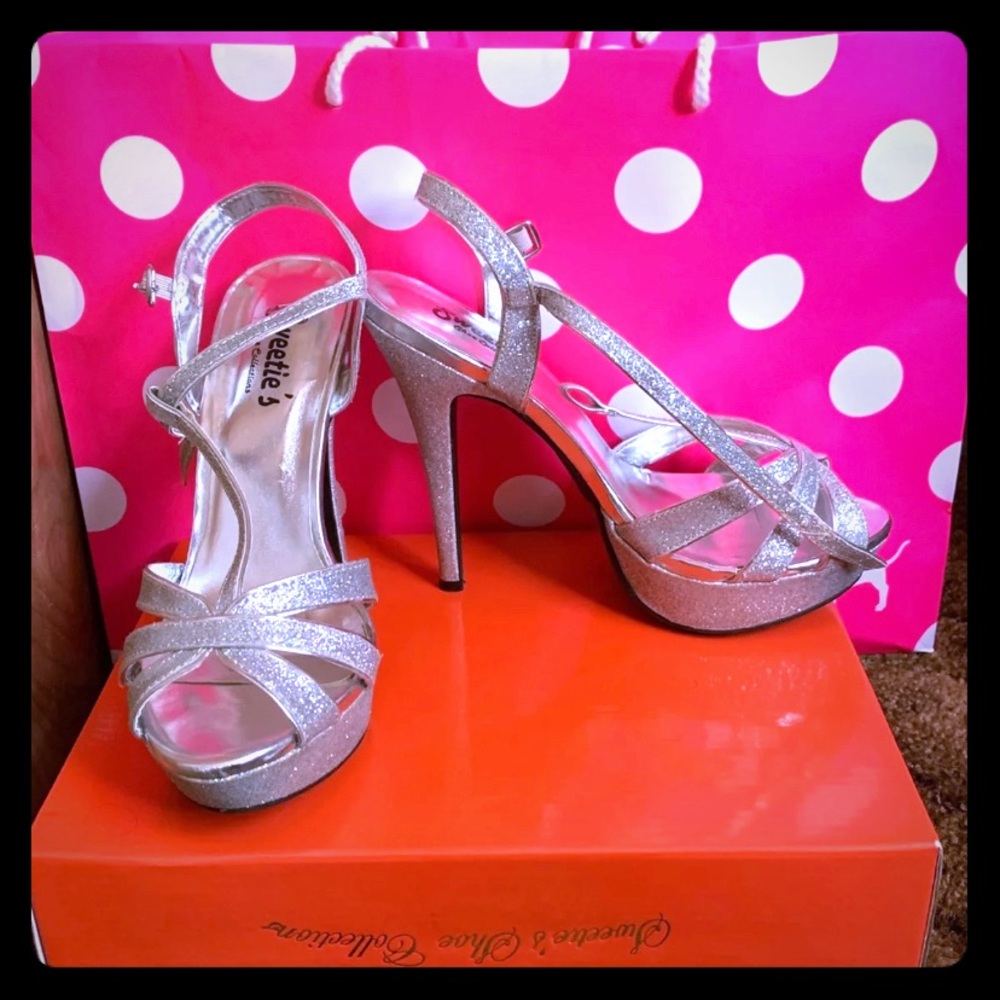 Silver glitter high heels